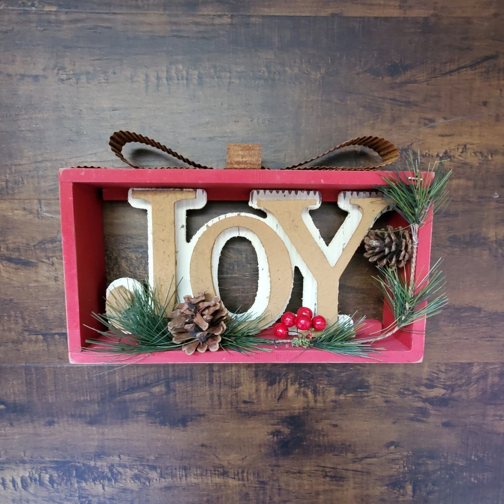 Kirklands Rustic Christmas Frame Decor JOY Present Box